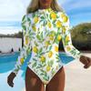 Women Long Sleeve One Piece Swimsuit Zip Front Ink Wash Print Print Rash Guard Surfing Bathing Suit