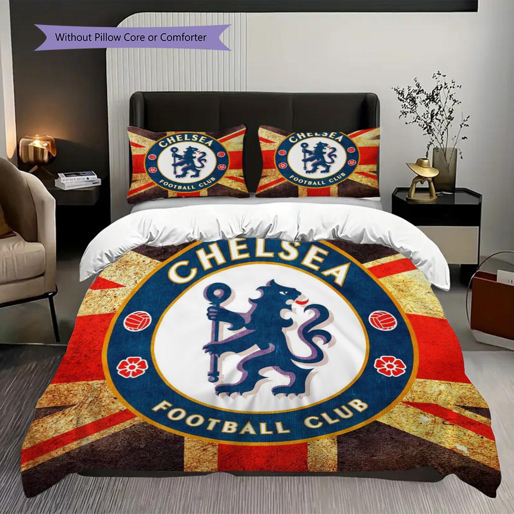 Chelsea Football Club Emblem Display Three-piece set (1 * duvet cover + 2 * pillowcase, without core) 2D Flat Christmas birthday gift