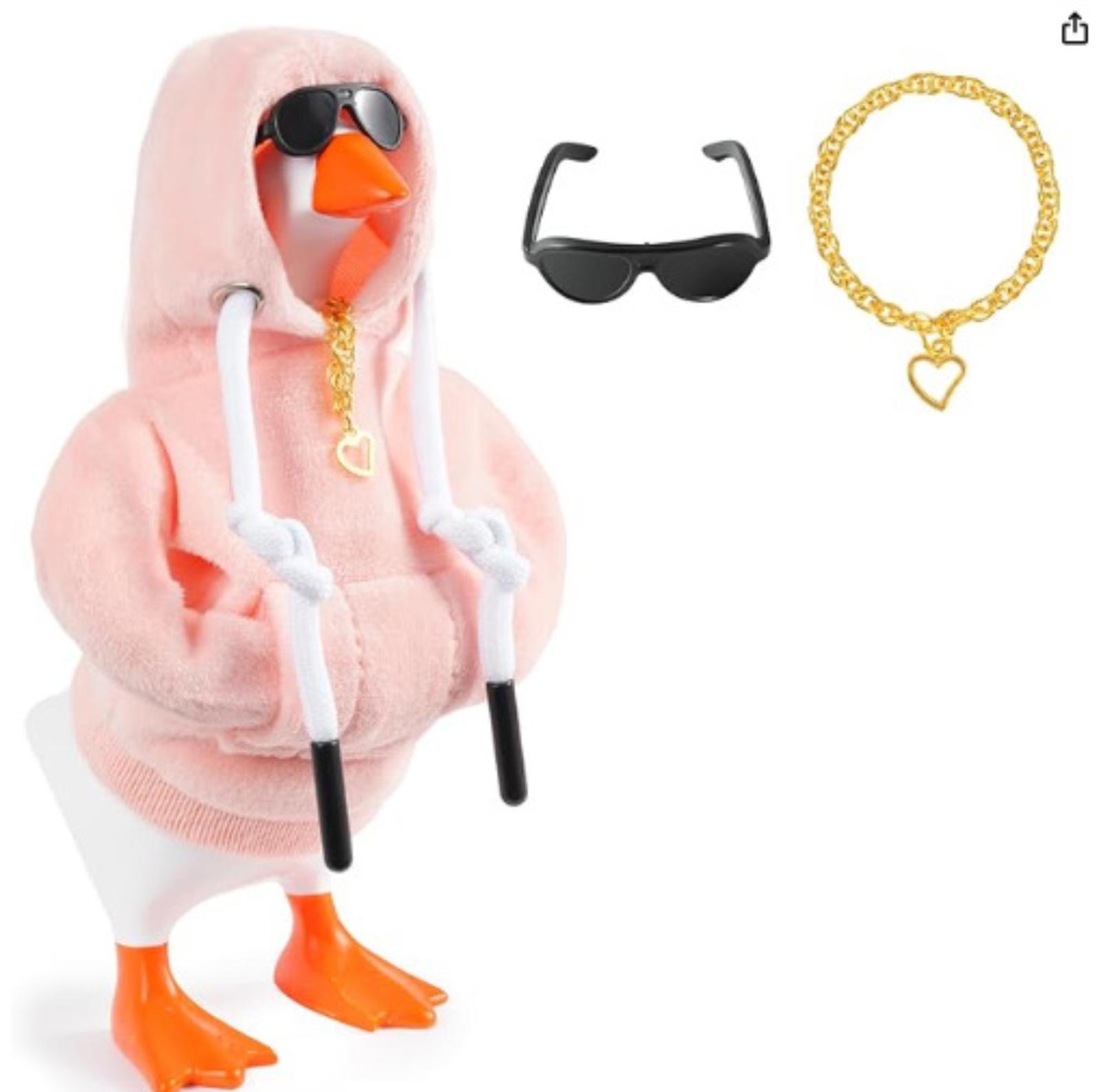 

Desktop Goose Plush Toy with Removable Hoodie Sunglasses and Chain Necklace Desktop Decoration Collectible Figurine One Size рожевий