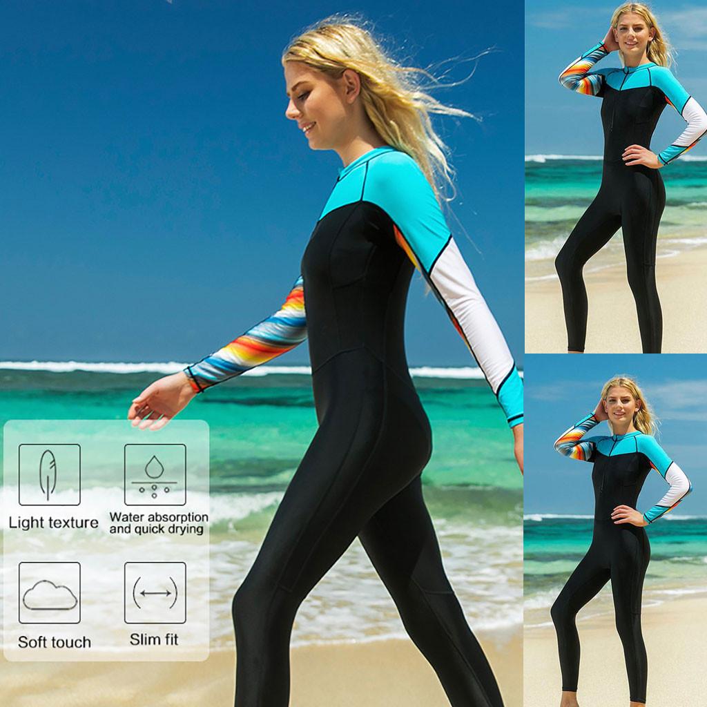 Buy Women Solid Rash Guard Sunscreen Surfing Snorkeling Diving Coverall Swimsuit at affordable