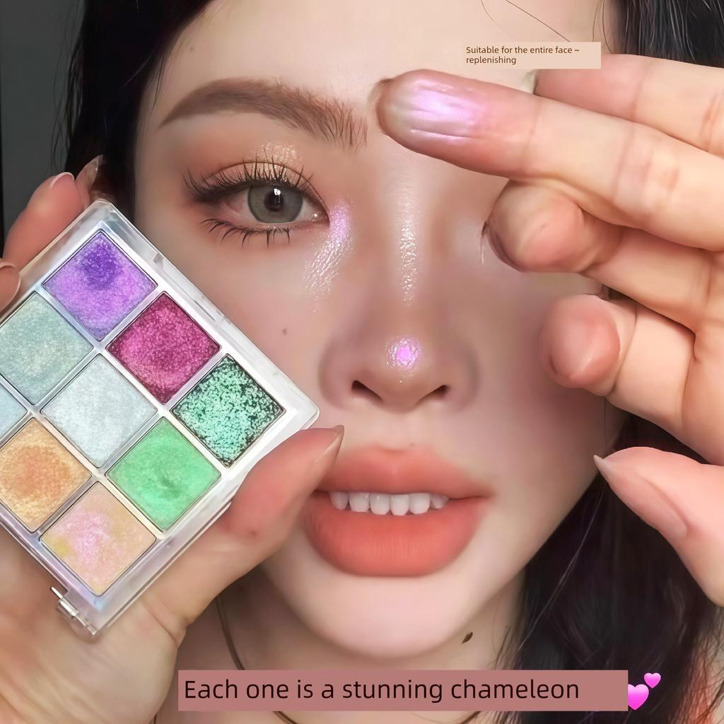 Xunfeite Chameleon Nine-Color Eyeshadow Palette Nine-Grid Playful Makeup Daily Use Iridescent Flashing Colorful Glitter Pearlescent for Beginners