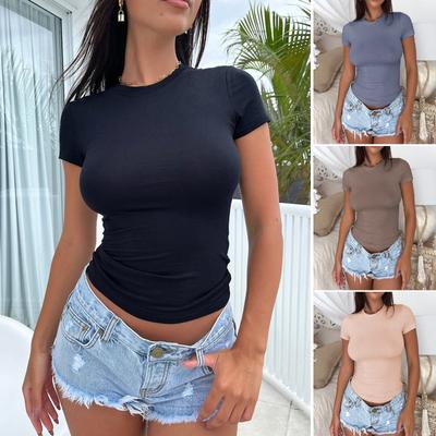 Summer Fashion New Style Temperament All-match Slim Slimming Basic Short-sleeved T-shirt Women