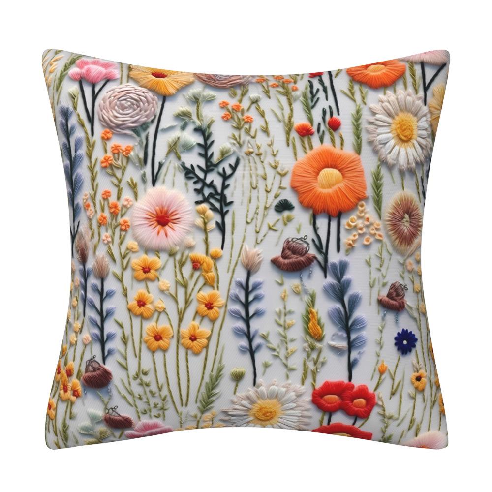 Vibrant 3D Printed Wildflower Meadow–Colorful Boho Floral Decorative Throw Pillow Cover Cotton Linen Cushion Cover