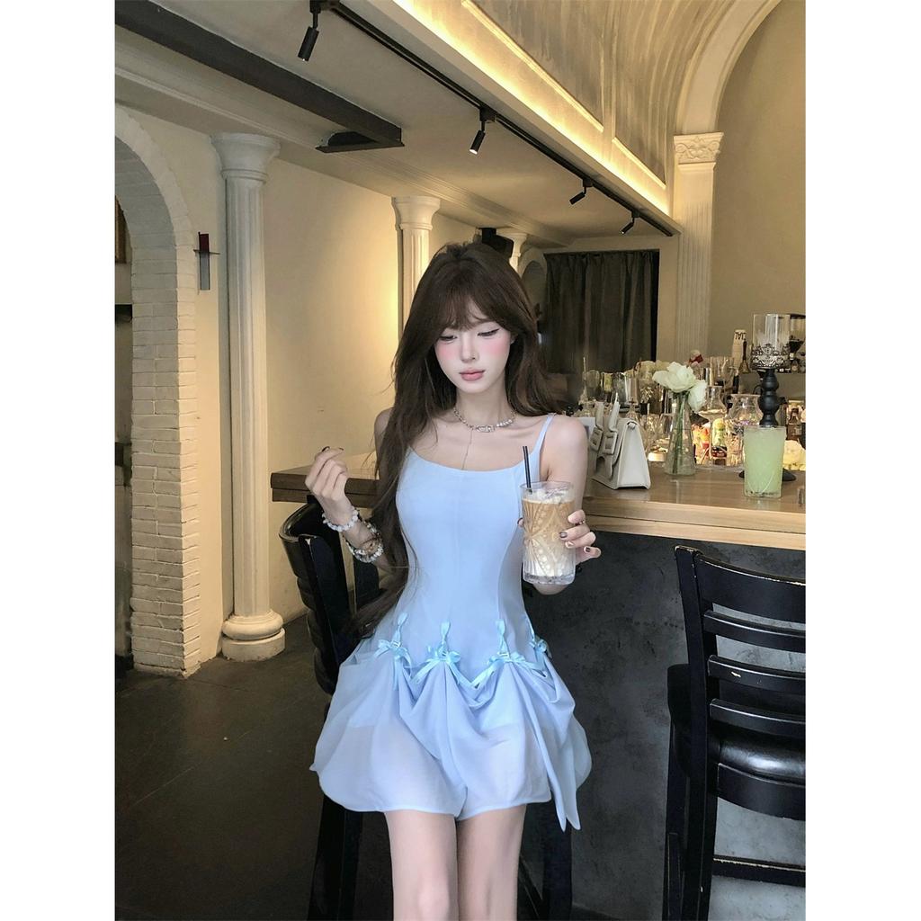 French Sweet Girl Style Bow Suspender Dress Women's Spring Slim Fit Slim Skirt Short Skirt