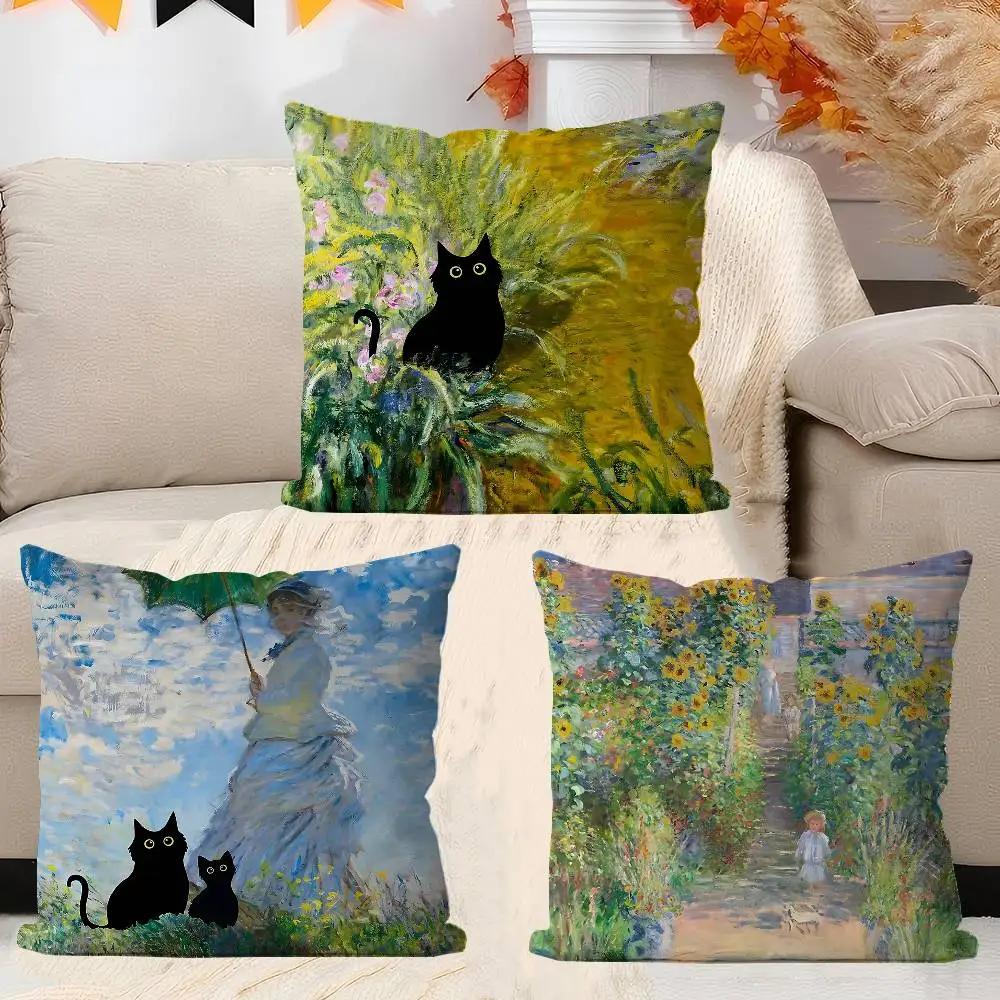 Claude Monet Classic Art Collection Cat Cushion Cover 30x50 Polyester Sofa Cushions Decorative Pillows Decoration Pillowcover