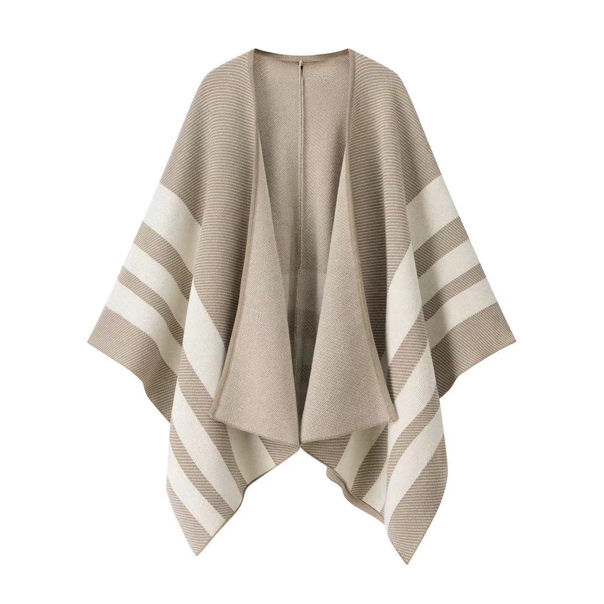 

Melaard Retro Color Block Knitted Cape – Stylish Warm Travel Shawl Cardigan 140