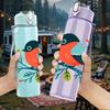 1PC Floral Red Bird Art 750ml Color Plastic Sports Water Bottle Leakproof Flip Straw Lid Suitable for Sports Office Home Use