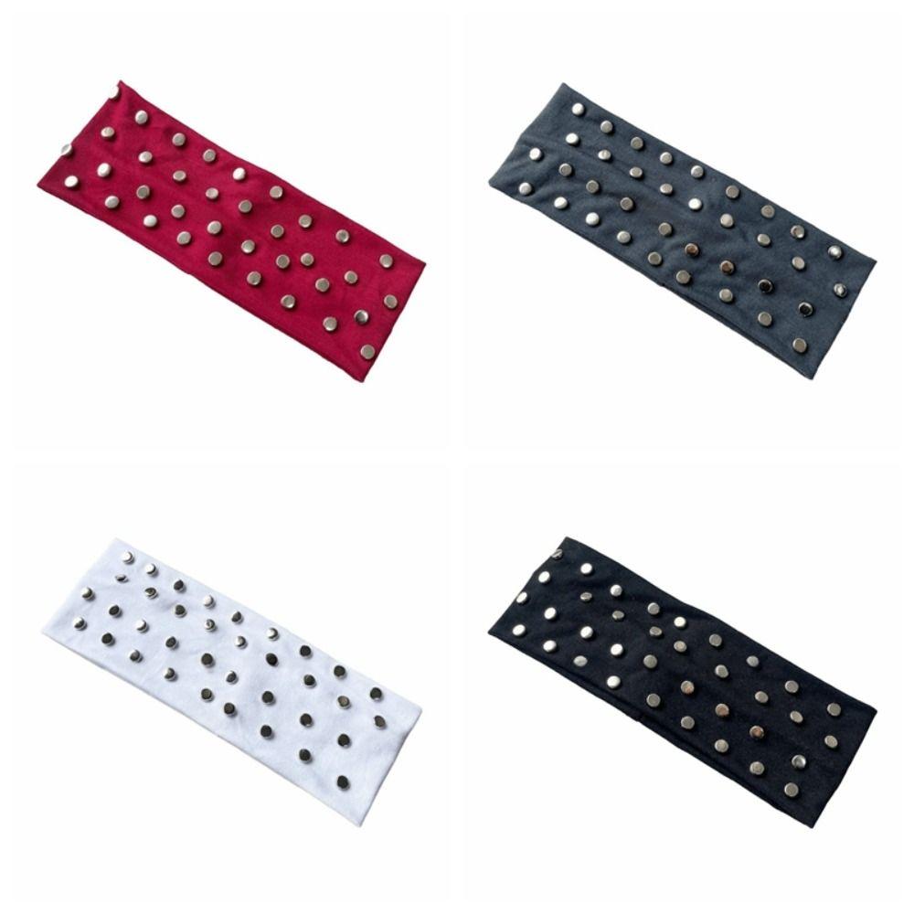 Wide Punk Headwrap Korean Style Elastic Hair Band Fashion Rivet Headbands  Headwear