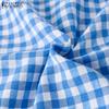 ZANZEA Women Summer Round Neck 3/4 Sleeve Plaid Blouses