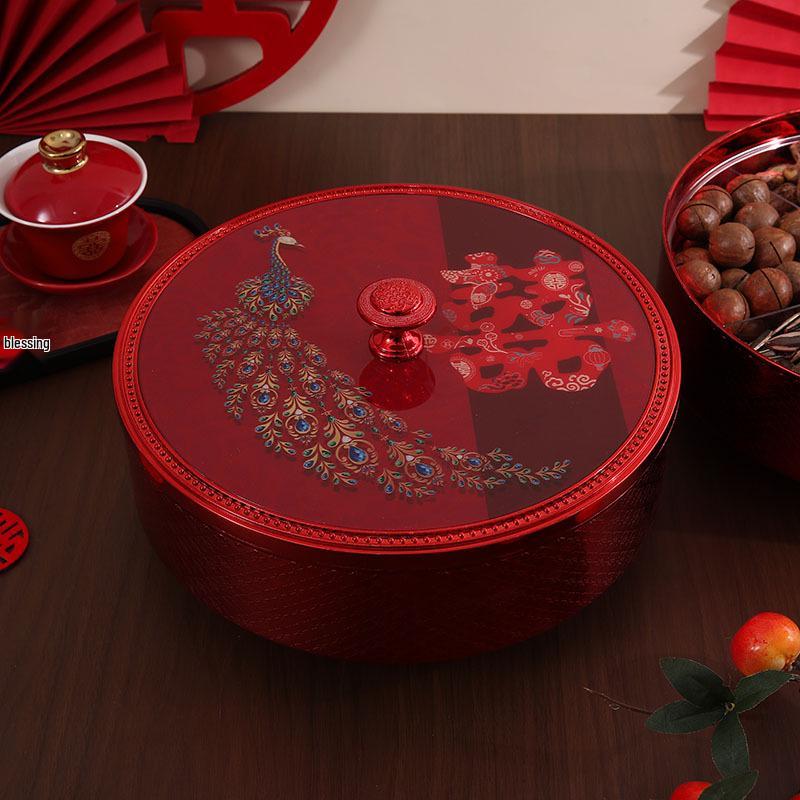 Rotating Nut and Candy Box with Lid – Multi-Compartment Fruit Tray for Weddings and Festivals