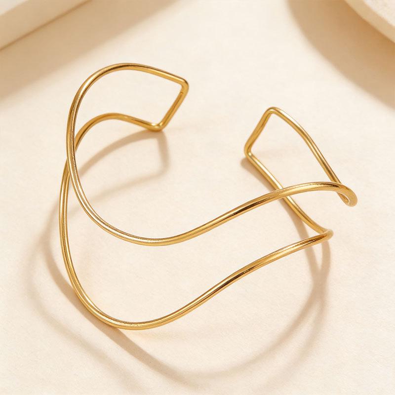 European & American Adjustable Double Layer Metal Arm Bracelet – Niche, Irregular, Simple Design