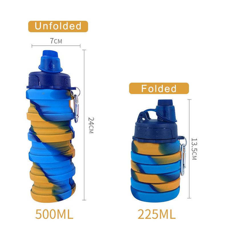 Zusammenfaltbare Silikon-Wasserflasche Faltbare Sport-Wasserbecher mit Karabiner Fitness-Kessel Tragbar für Outdoor-Reisen Trinkbecher