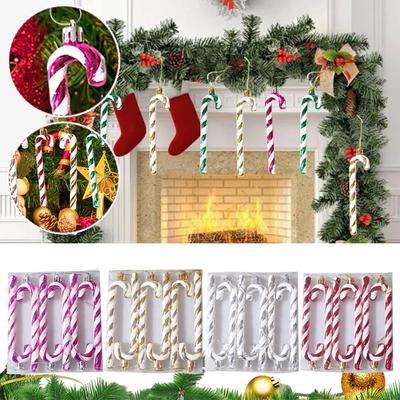 Decorações de Doce para Árvore de Natal 6 Peças Ornamento Pendente de Bengala Doce de Plástico 2025 Natal Suprimentos de Decoração para Festa em Casa