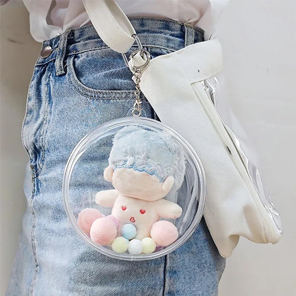 Umora Ita-bag Dustproof Plush Pouch for 10cm Plushies, Waterproof, Transparent Clear Case, Round Bag Attachable Case with Keychain, 14cm Diameter