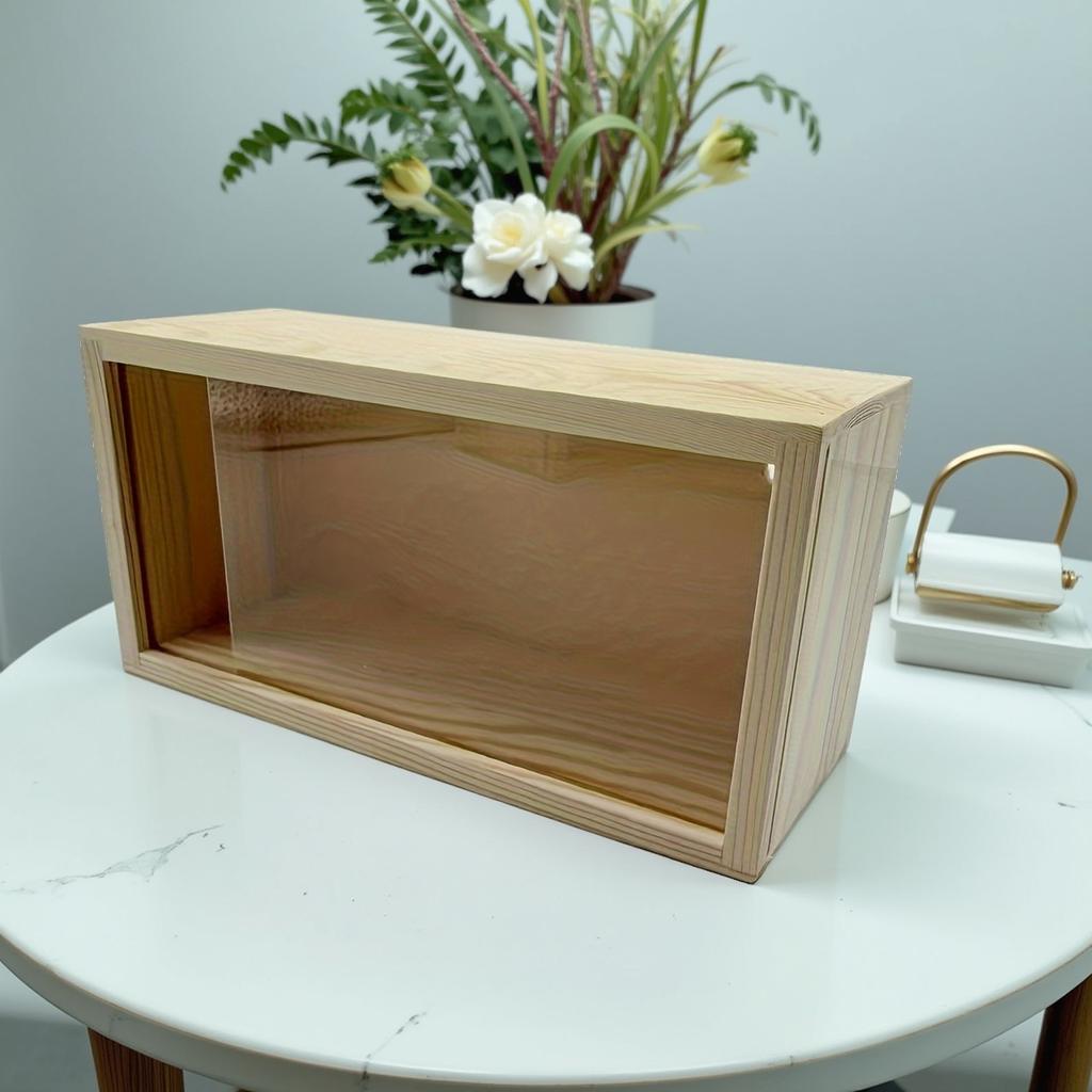 1 pz Scatola Estraibile in Pino con Coperchio Scorrevole Scatola di Legno Trasparente Scatola Portaoggetti Display Fai da Te Vetrina per Esposizione di Giocattoli e Figure Accessori per la Casa