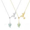 Sterling Silver Hummingbird Pendant Necklace Green Leaf Adjustable Chain 14K Gold Plated for Women Fine Jewelry