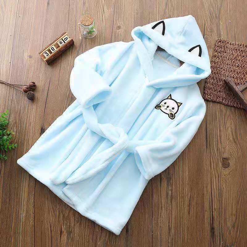 Children's Thickened Flannel Robe - Coral Fleece Pajamas for Boys & Girls, All-Season Bathrobe for Autumn & Winter