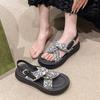 National Style Sandals Women's 2024 Summer New Versatile Cross-embroidered Roman with Skirt Cool Slippers Platform Beach Shoes