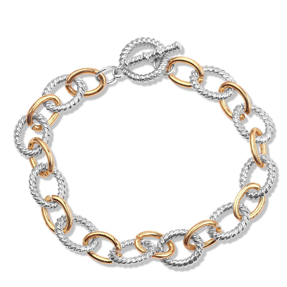 Link Bracelet for Women 2 Tone Circles Chain Silver and Gold Wire Cable Bangle Designer Inspired Bracelets Gift Jewelry