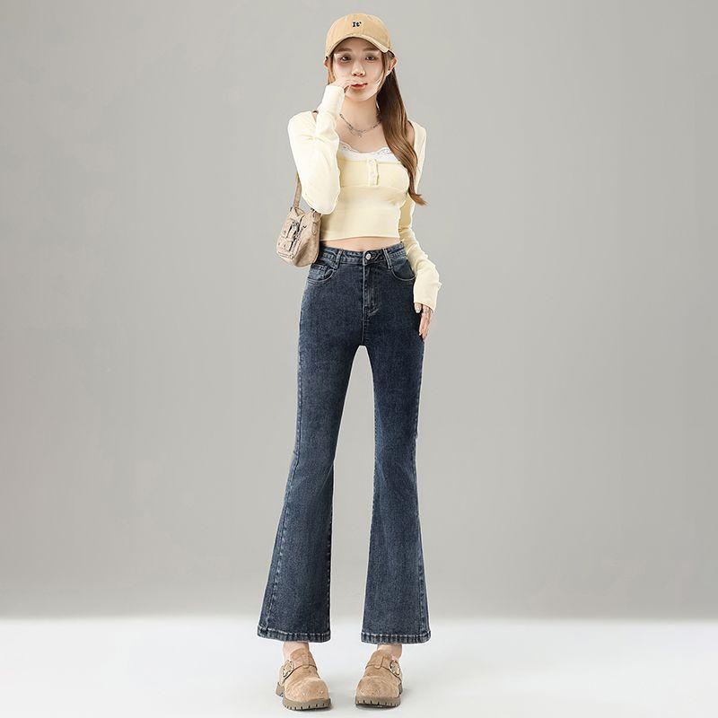 Spring Summer Blue Micro Flare Petite Slim Vintage Black Nine Points Denim Pants For Women Casual Pants Oversize Denim Trousers