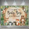 2D Forest Animal Baby Backdrop, Woodland Creatures for Baby Boy Shower Photoshoot
