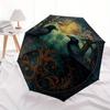 Raven Moonlit Forest Wall Art: Mystical Circular Decor Umbrella, Portable 3-Fold Compact Umbrella for Men & Women R142