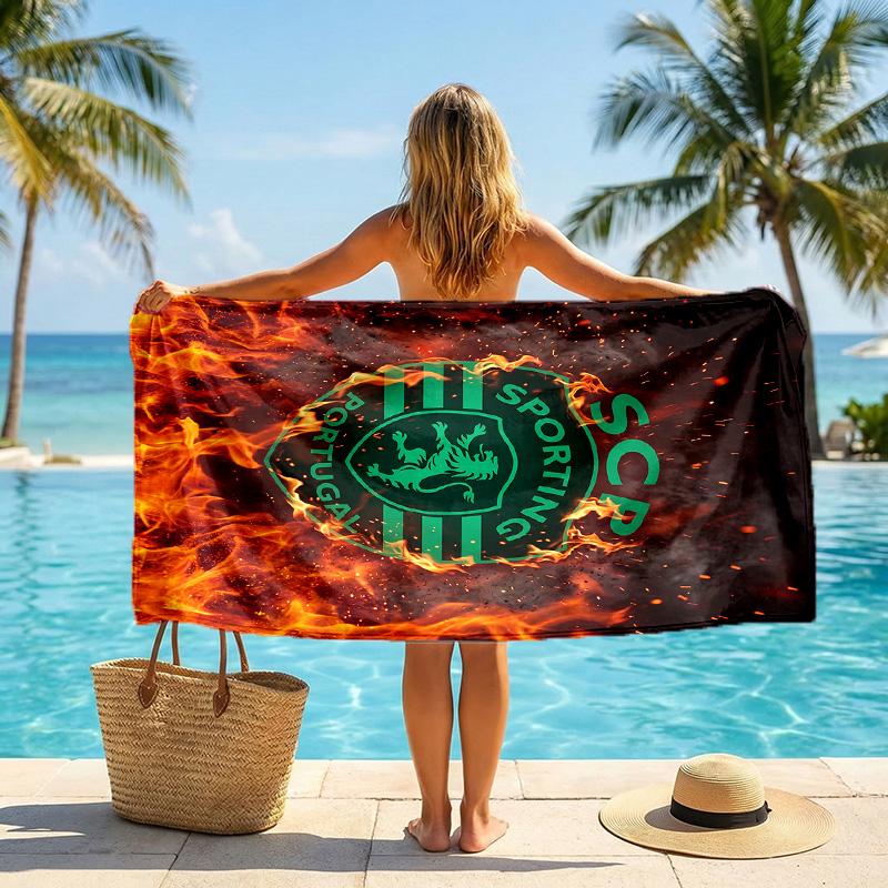 Asciugamano da Spiaggia Sporting CP FC Stampa Asciugatura Rapida Microfibra Assorbente Portatile da Viaggio Asciugamano da Nuoto