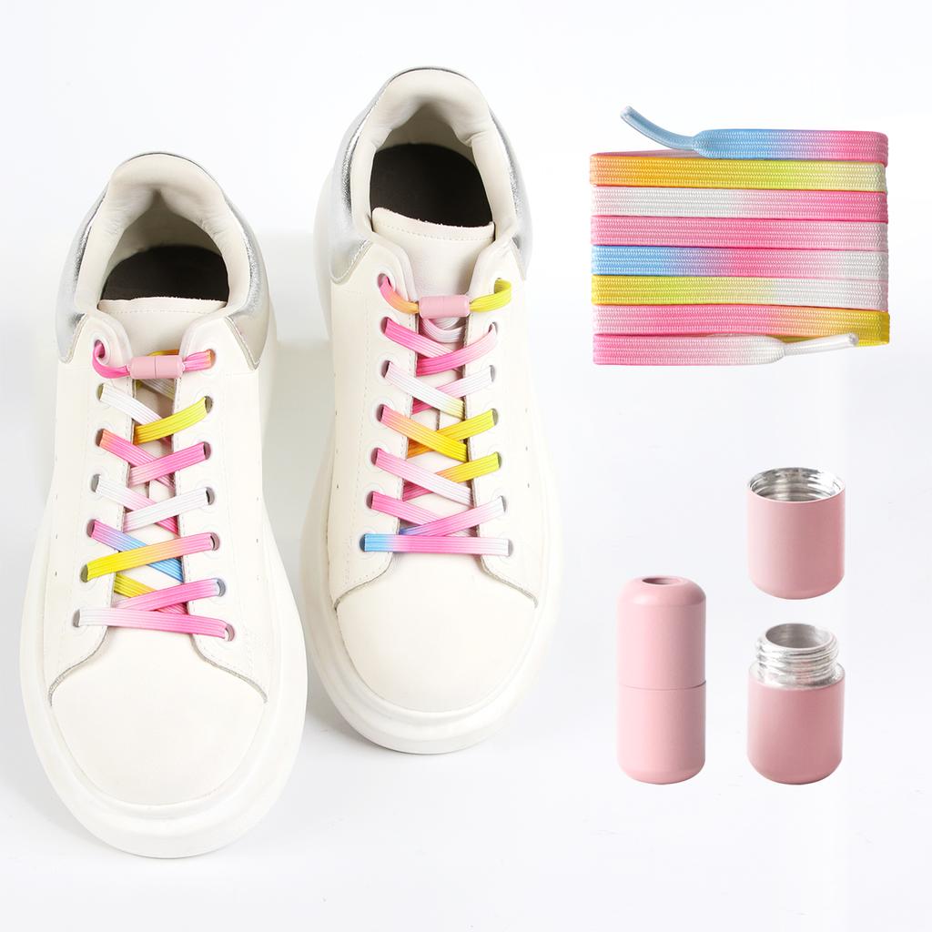Colorful Pearl Buckle No Tie Elastic Shoelaces, Widened Lazy Fashion Flat Laces Replacement for Kids Adults Sneakers
