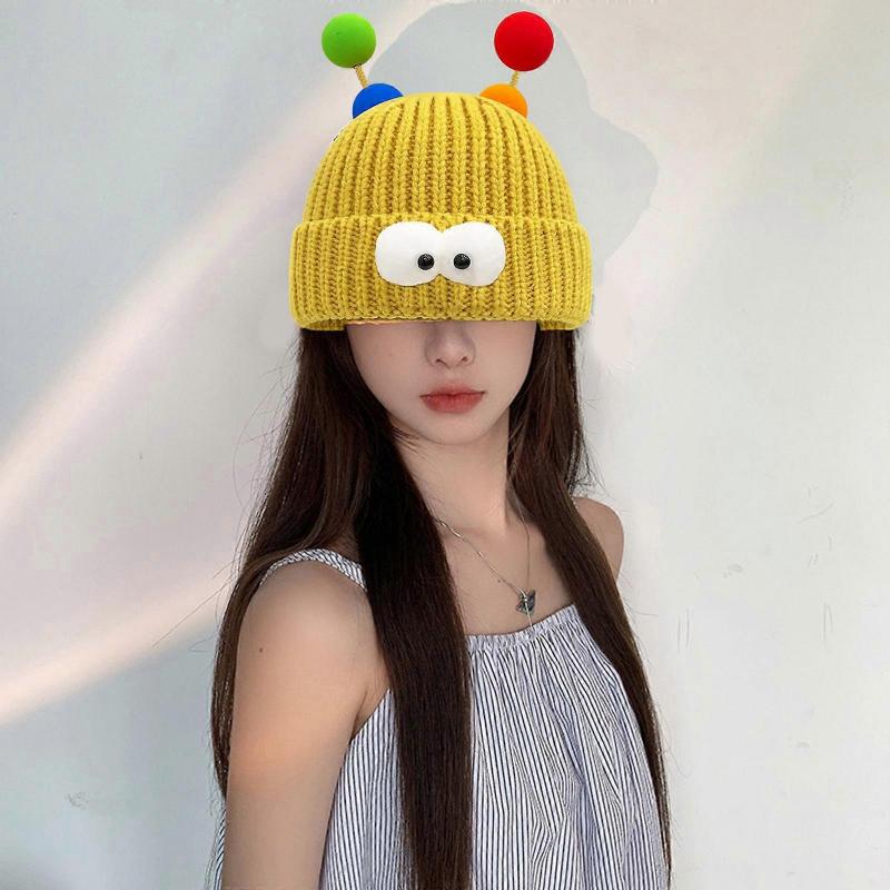 Cartoon Monsters Beanie Adult Elastic Hat Winter Warmer Knitted Hat Cold Winter Presents for Students Teenagers Skiing  rose Red
