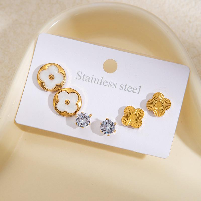 European & American Fashion Floral Heart Earrings with Zircon Stars - Versatile High-End Studs & Hoops for Women