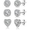 Hypoallergenic Silver Stud Earrings for Women Cubic Zirconia Halo Round Heart Square Diamond Large Silver Stud Set Earring