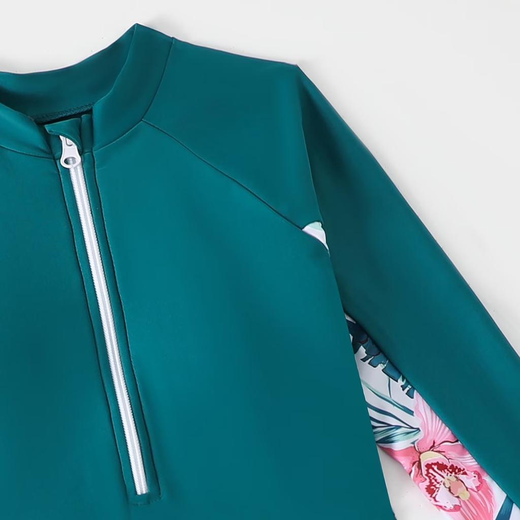 Kinder Langarm Zweiteiliges Badeanzug Set Reißverschluss Vorne Rash Guard Badehosen Strandkleidung für Jungen und Mädchen Sonnenschutz