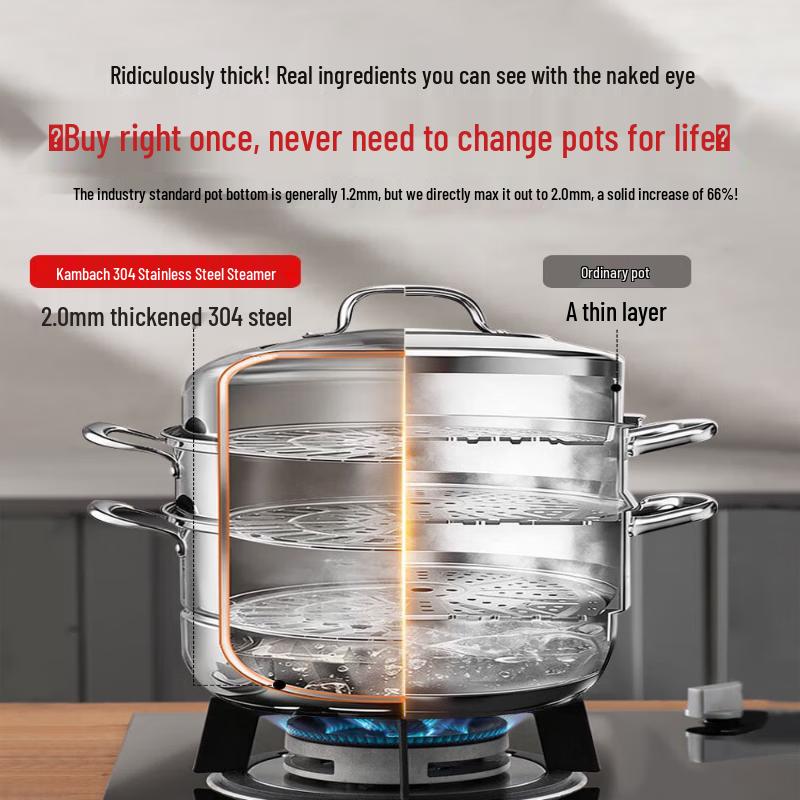 KOBACH 304 Stainless Steel Double Layer Steamer Pot