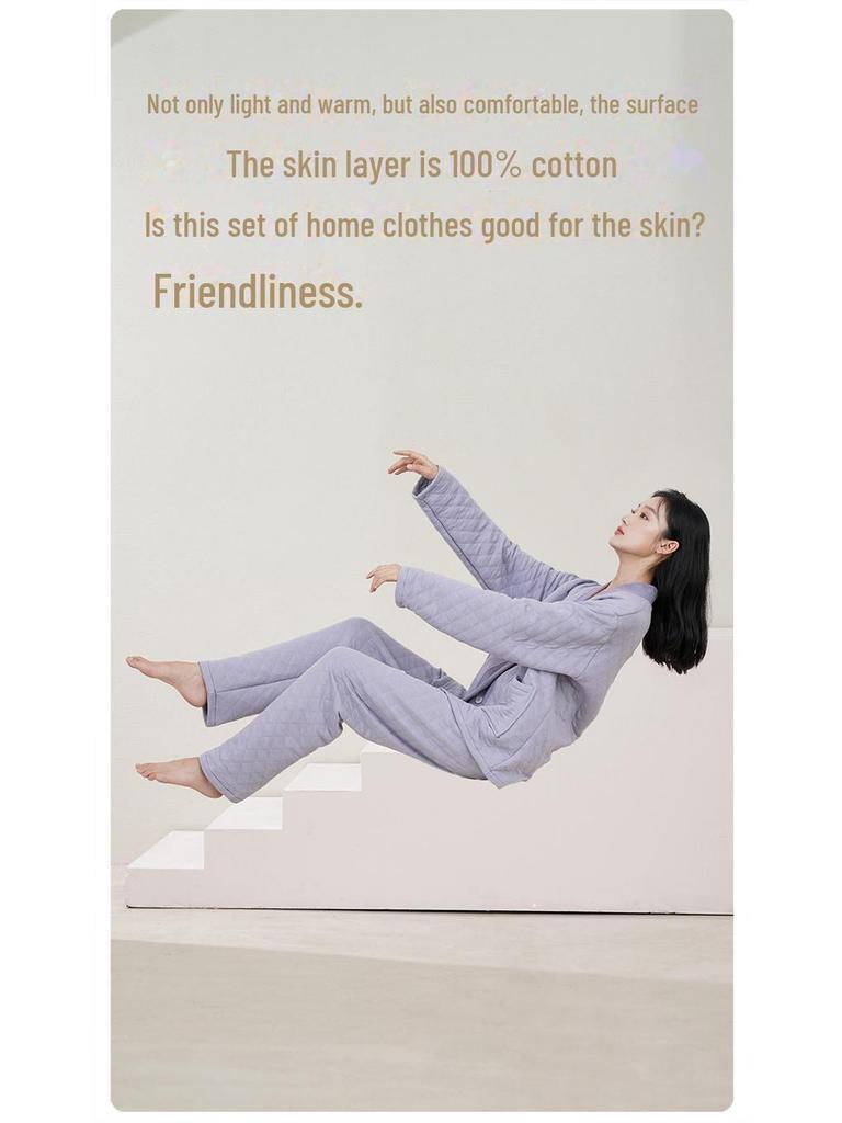 Women's Quilted Cotton Pajamas - Thick, Warm, Large Sizes for Spring, Autumn, and Winter