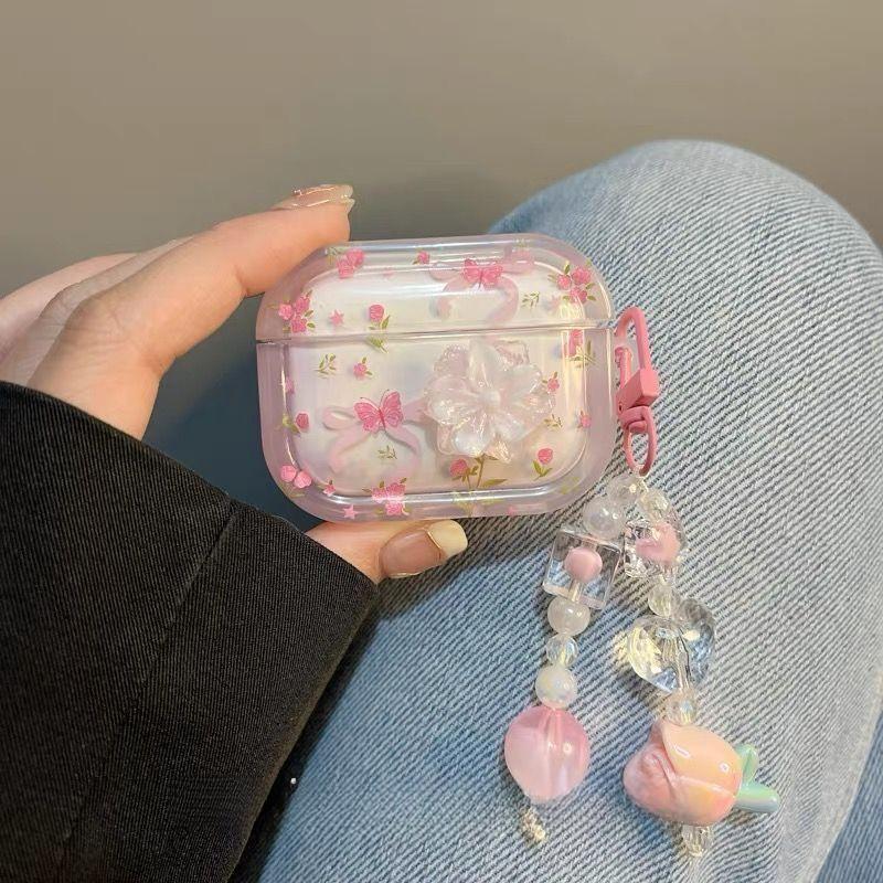 3D Gradient Butterfly Flower Pattern Headphone Cover For AirPods 4 3 2 1 Pro2 Case Hard PC Cases For AirPods 4 4th Pro 2nd Coque FundasFloral pendant