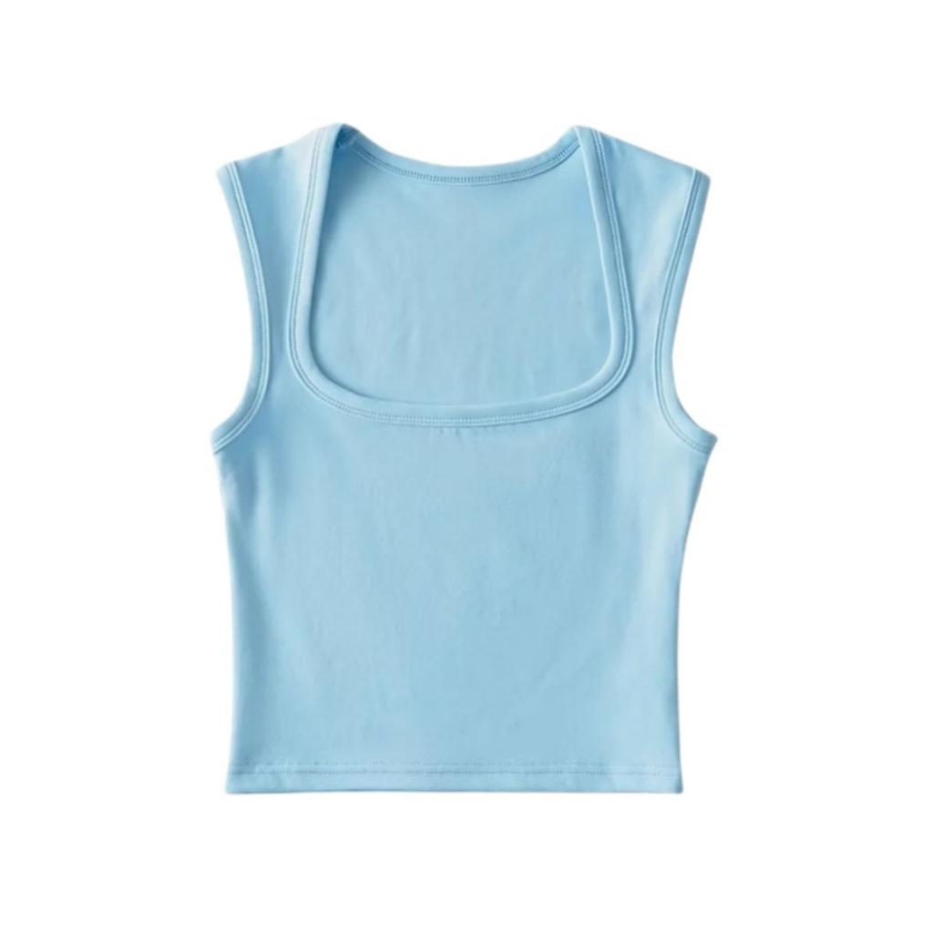 Women's Square Neck Sleeveless Crop Tank Top Slim Fit Solid Basic Camisole Shirt