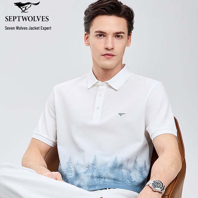 SEPTWOLVES Men s Casual Ice Silk Printed Short Sleeve Polo Shirt XXL