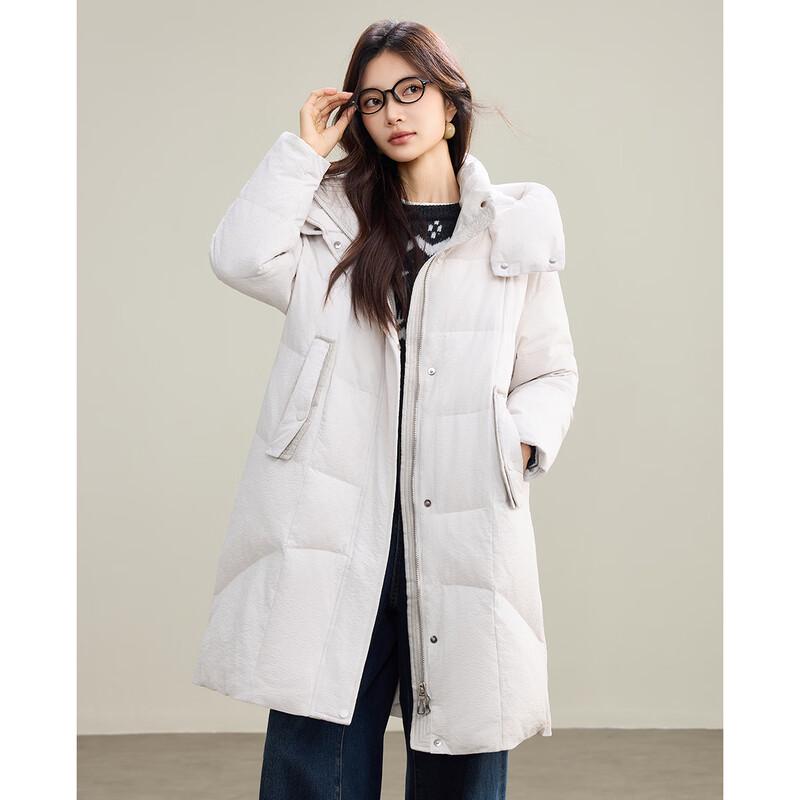 TERRE BLEUE Women's Hooded Mid-length Down Jacket