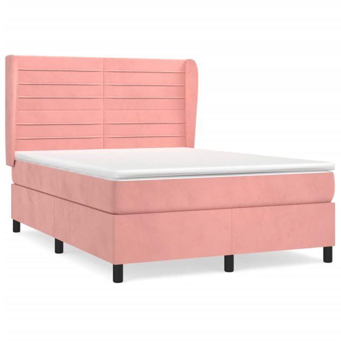 VidaXL Divan Bed with Mattress Pink 140x190 Cm Velvet - Model 3129272