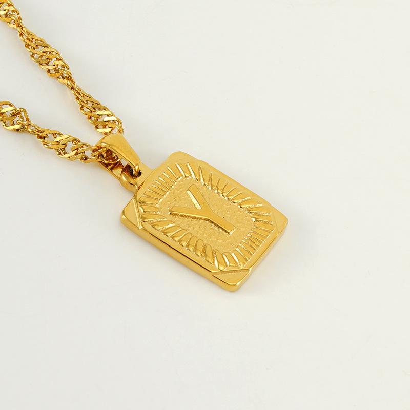 Men's 18K Gold Square Stainless Steel Alphabet Pendant Necklace