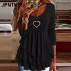 JPNTKY Women's Fashion Casual Solid Color Print Long Sleeve O Neck Blouses & Shirts International Design