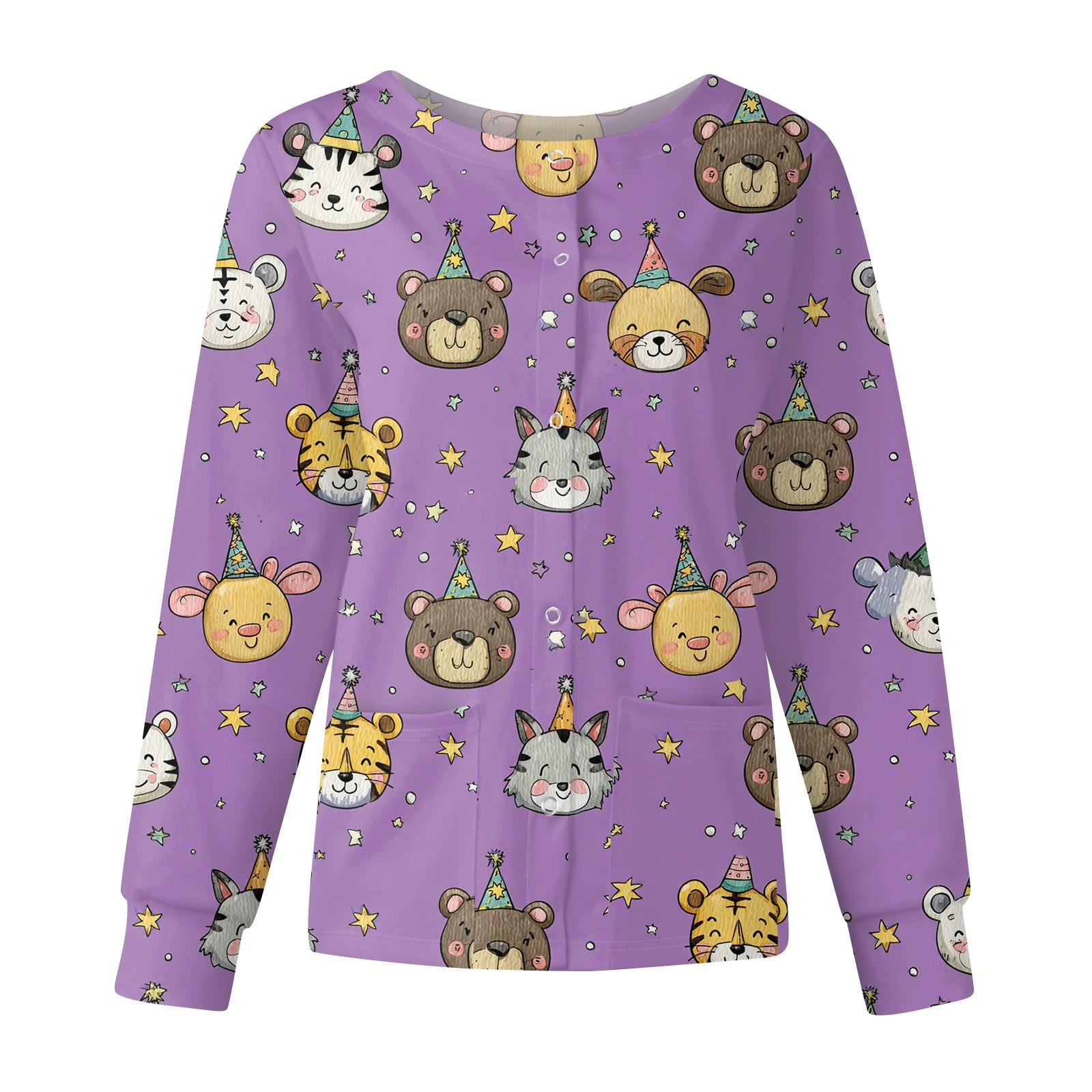 

Женская повседневная модная куртка с длинным рукавом, стоячим лацканом, однобортная, с милым принтом животных, рабочая куртка, топы L фиолетовый