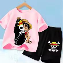 Set di Vestiti Estivi a Maniche Corte Anime Ragazzo Ragazza T-shirt Pantaloncini 2pz Un Pezzo Outfit per Bambini Chopper Luffy Tuta Completo Bambini