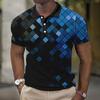 Gradient Grid 3D Digital Printing Men's Comfortable Polo Shirt