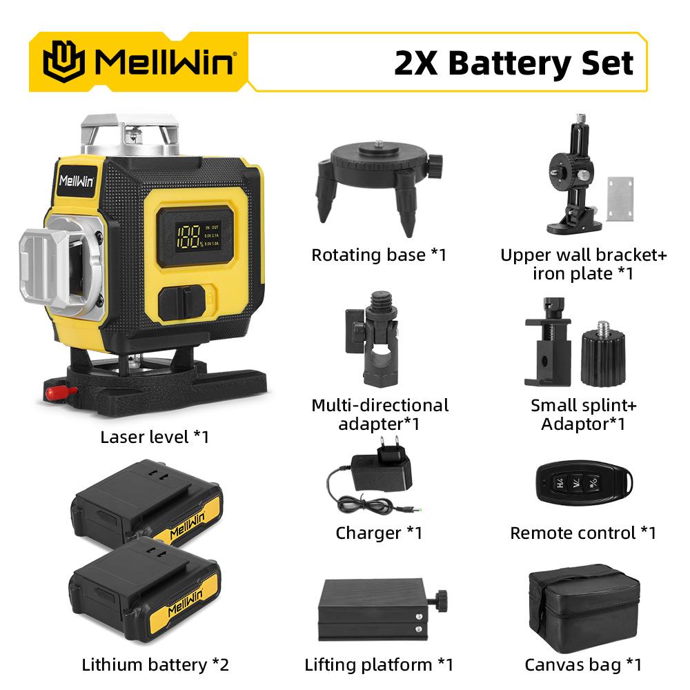 MELLWIN Professional 16 Lines 4D Laser Level with APP Remote Control – 360° Horizontal & Vertical Self-Leveling Green Beam Laser Tool