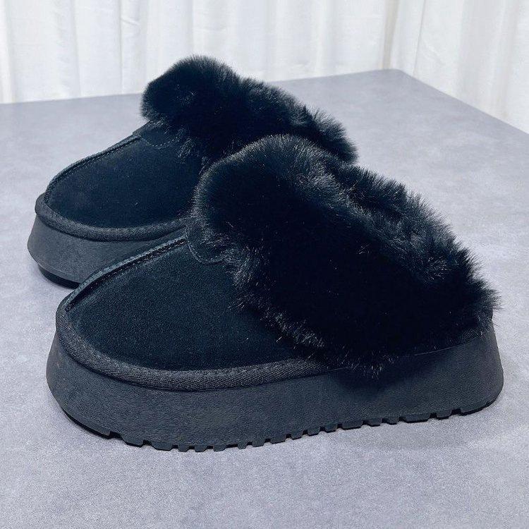 Thick-soled Snow Boots Slippers Women's 2025 Autumn and Winter New Muffin Bottom Bag Head Heightened Hairy Mop Thickened and Velvet Outer Wear