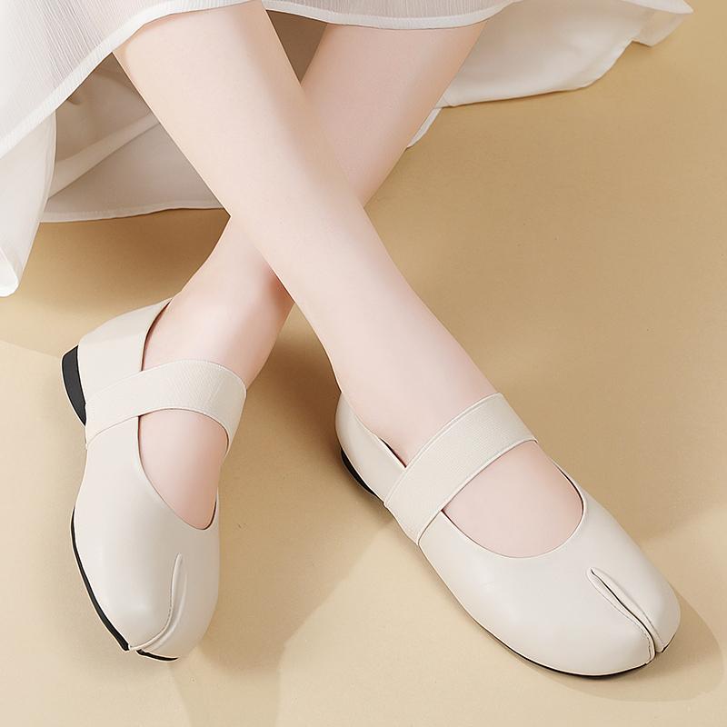 Women's Black Mary Janes Brown Leather Ballet Shoes Flats Casual Slip on Sandals Summer Maternity Shoes for Girls