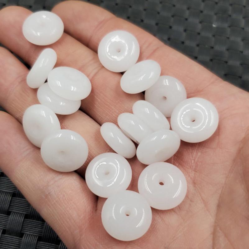 Mutton Fat White Jade Buckle Pendant and Jewelry Set (Bracelet, Earrings, Necklace) from Xinjiang Hotan Diameter: ~12mm