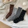 Lace Wool Socks for Women, Mid-calf Socks for Autumn and Winter, Thickened and Fleece, Warm, Polka Dot, Grey, Winter Long Socks