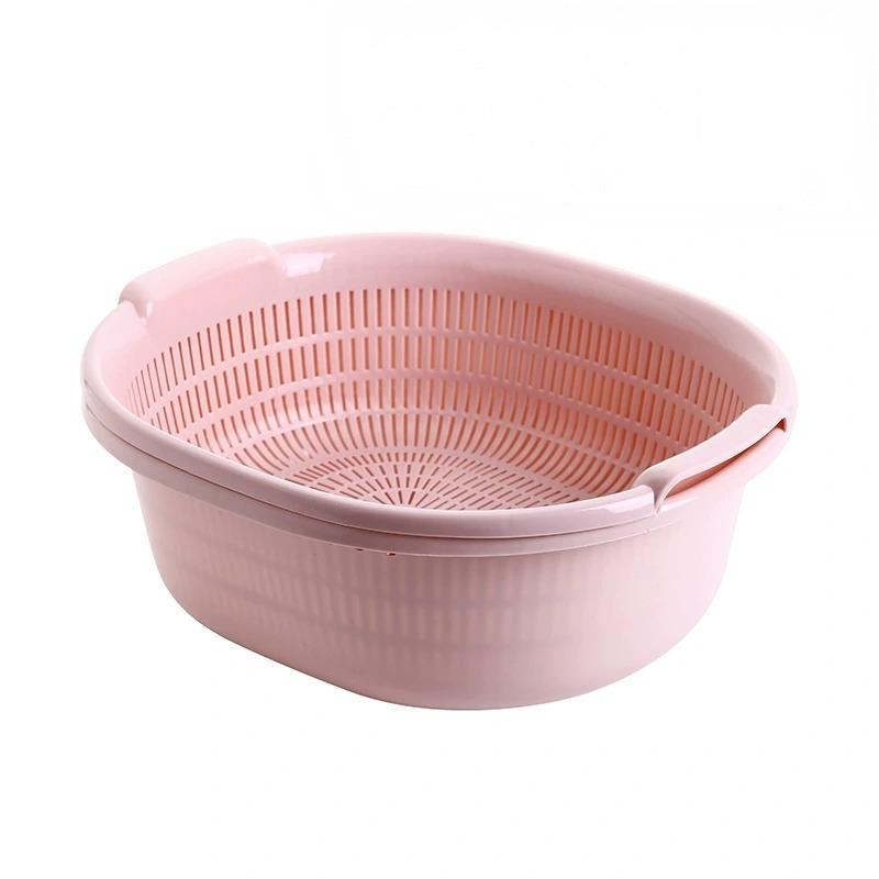 Double-Layer Plastic Vegetable and Fruit Washing Basket with Drainage